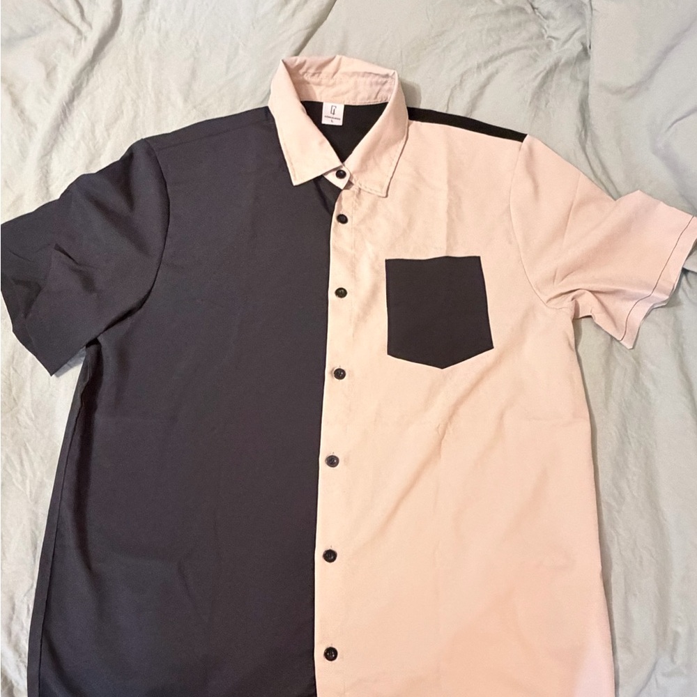 Stylish Black and Cream Men's Button Down Shirt